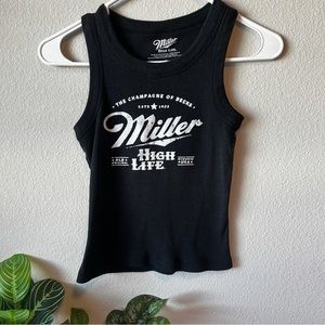 Women’s Miller High Life Ribbed Tank Size XS Regular Length Black and White Tank